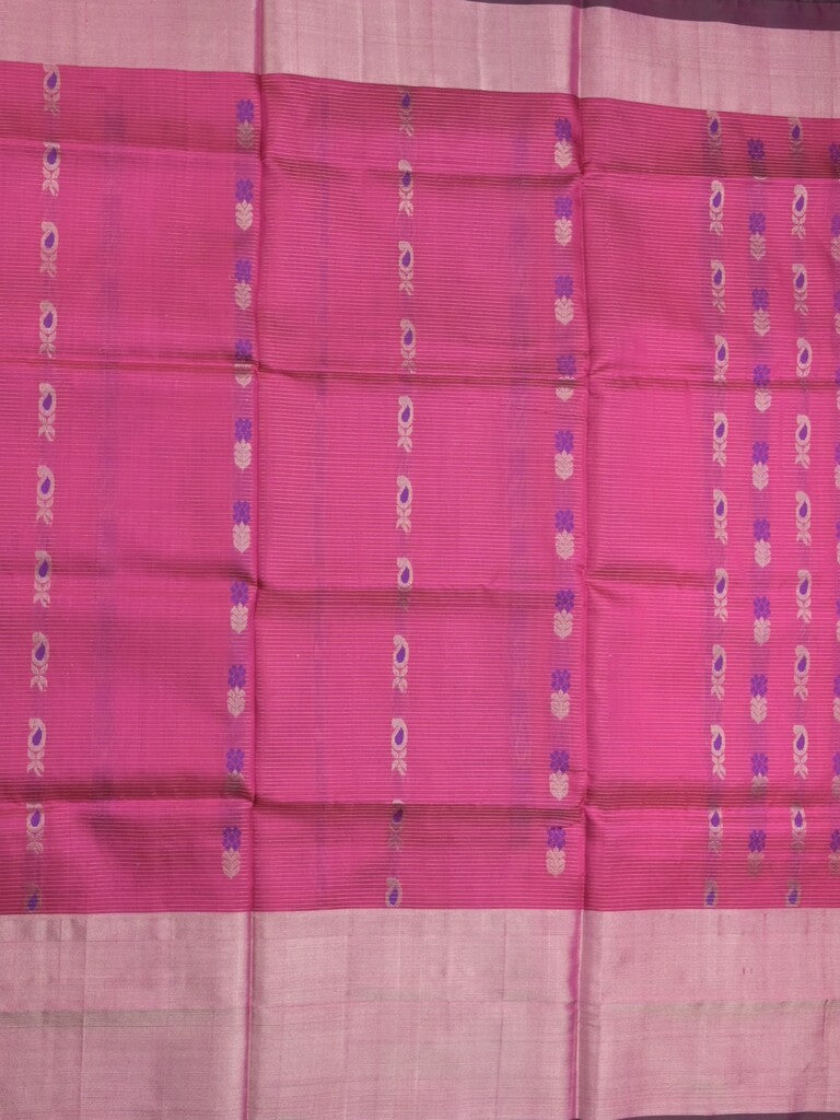 Uppada pattu saree pink color allover zari motifs & long kaddi border with rich pallu and contrast plain blouse