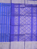 Uppada pattu saree blue color allover zari motifs & long kaddi border with rich pallu and contrast plain blouse