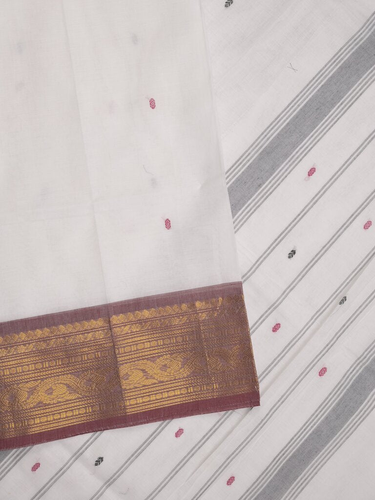 Kanchi cotton saree allover plain with kanchi border and attached self blouse