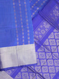 Uppada pattu saree blue color allover zari motifs & long kaddi border with rich pallu and contrast plain blouse