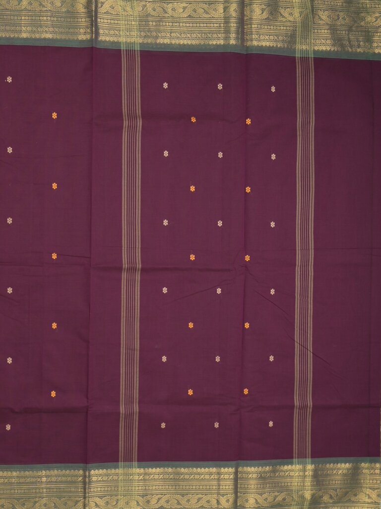 Kanchi cotton saree allover plain with kanchi border and attached self blouse