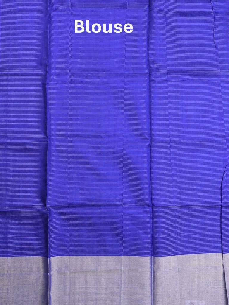 Uppada pattu saree blue color allover zari motifs & long kaddi border with rich pallu and contrast plain blouse