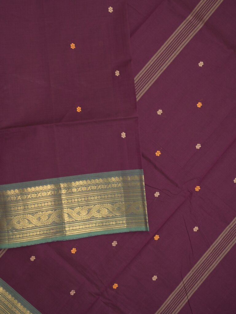 Kanchi cotton saree allover plain with kanchi border and attached self blouse