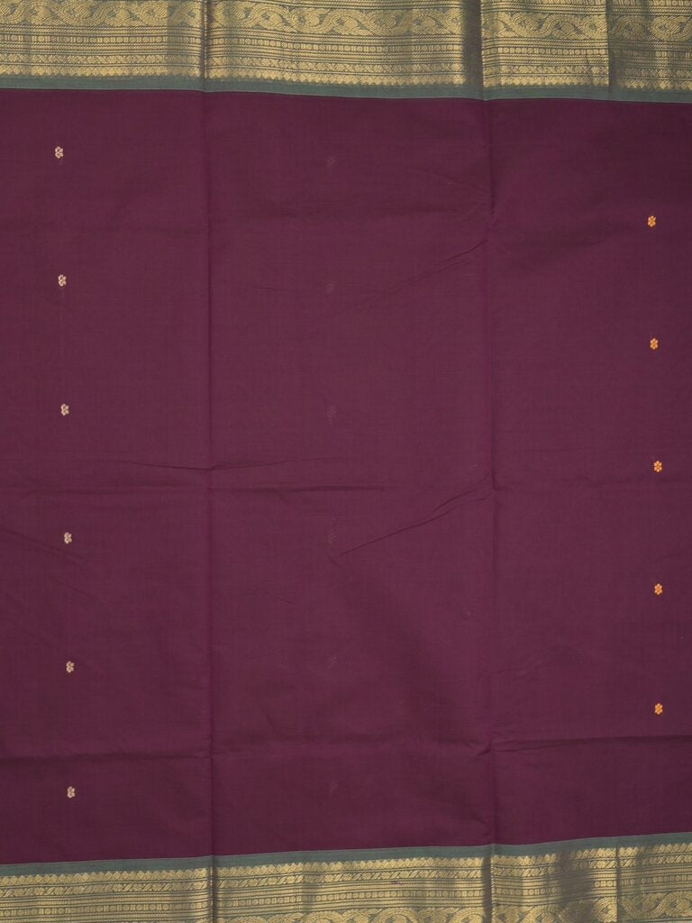 Kanchi cotton saree allover plain with kanchi border and attached self blouse