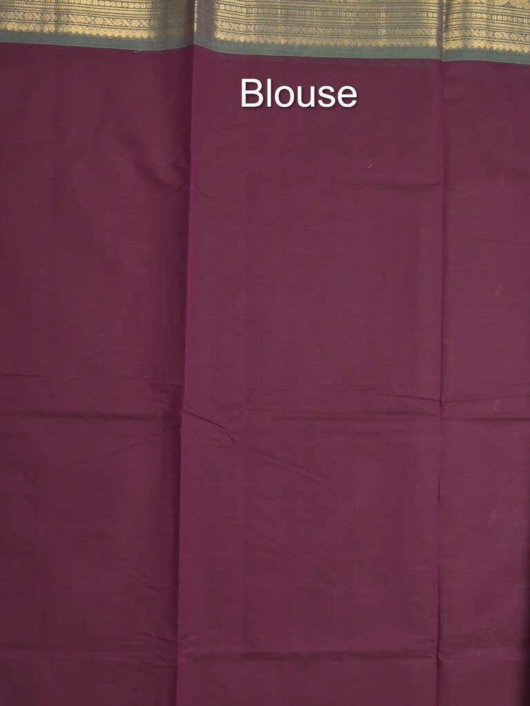 Kanchi cotton saree allover plain with kanchi border and attached self blouse