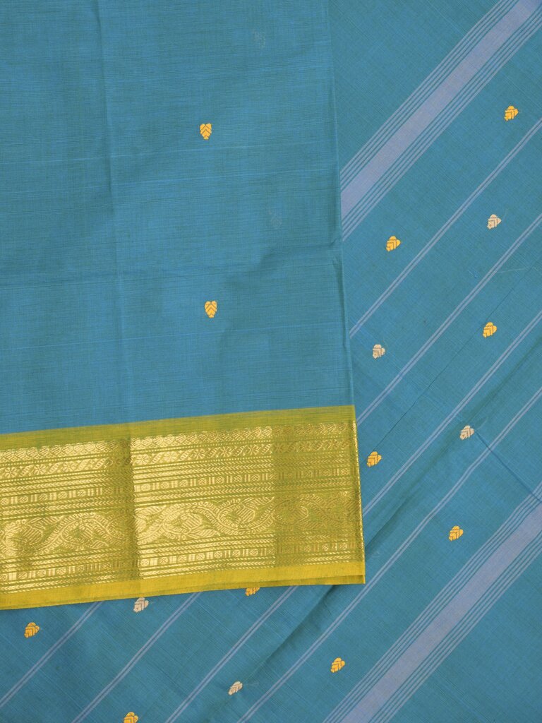 Kanchi cotton saree allover plain with kanchi border and attached self blouse