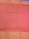 Uppada pattu saree light pink color allover zari motifs & long kaddi border with rich pallu and contrast plain blouse