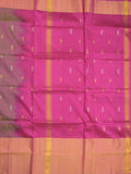 Uppada pattu saree greyish pink color allover zari motifs & long kaddi border with rich pallu and contrast plain blouse