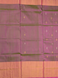 Uppada pattu saree greyish pink color allover zari motifs & long kaddi border with rich pallu and contrast plain blouse