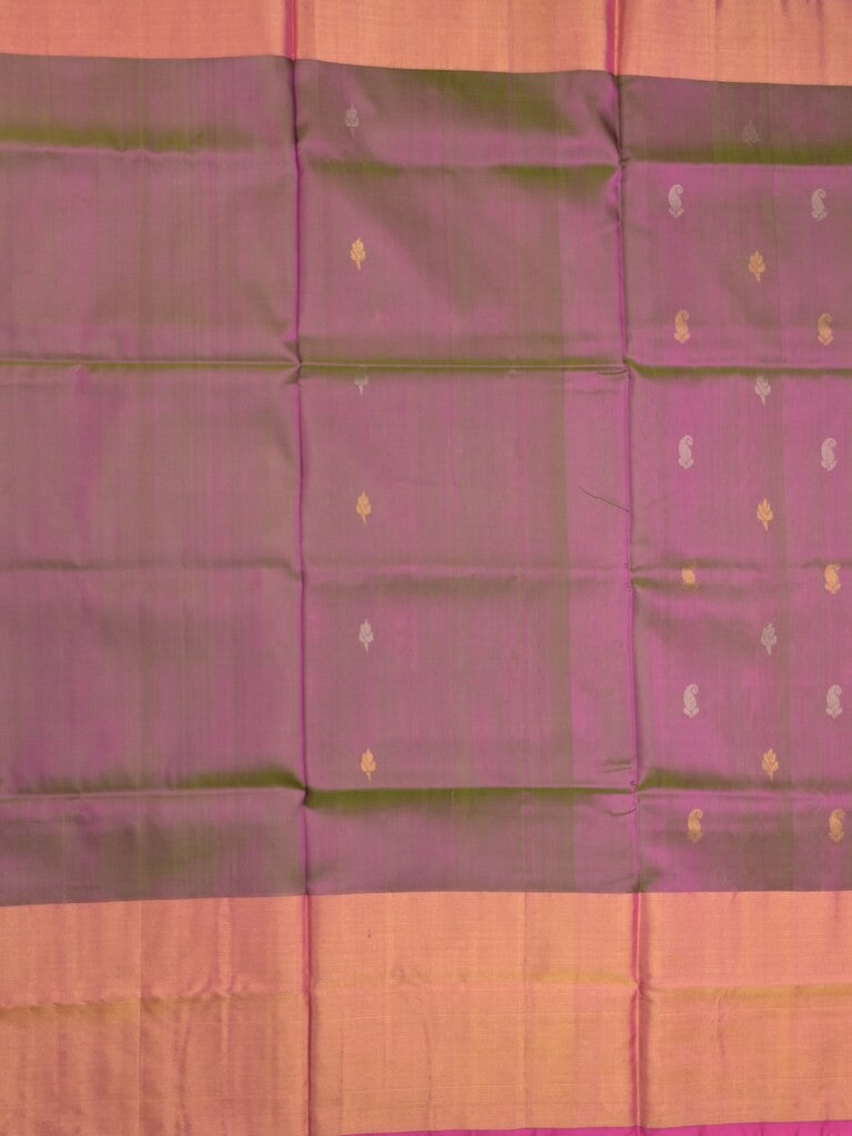 Uppada pattu saree greyish pink color allover zari motifs & long kaddi border with rich pallu and contrast plain blouse