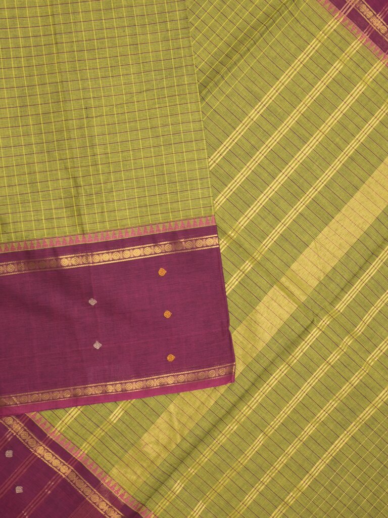 Kanchi cotton saree allover checks with contrast border with attached self-blouse