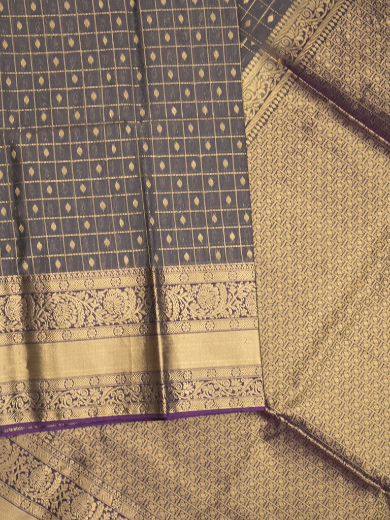 Seiko Raga zari-woven saree in gray color with zari border and rich pallu & contrast blouse