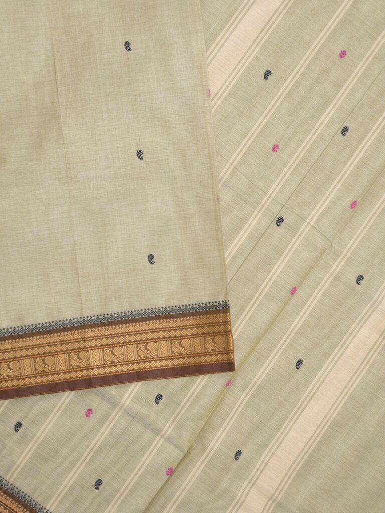 Kanchi cotton saree allover motifs with zari border with attached self blouse