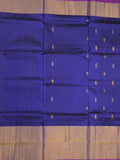 Uppada pattu saree royal blue color allover zari motifs & long kaddi border with rich pallu and contrast plain blouse