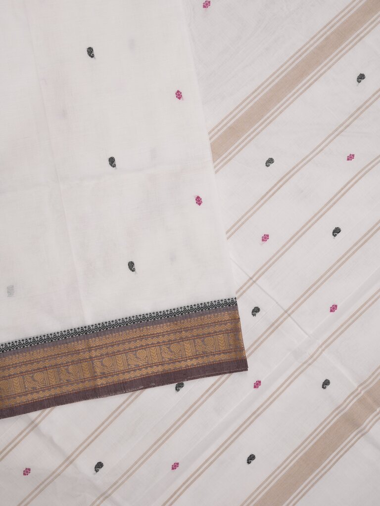 Kanchi cotton saree allover motifs with zari border with attached self blouse