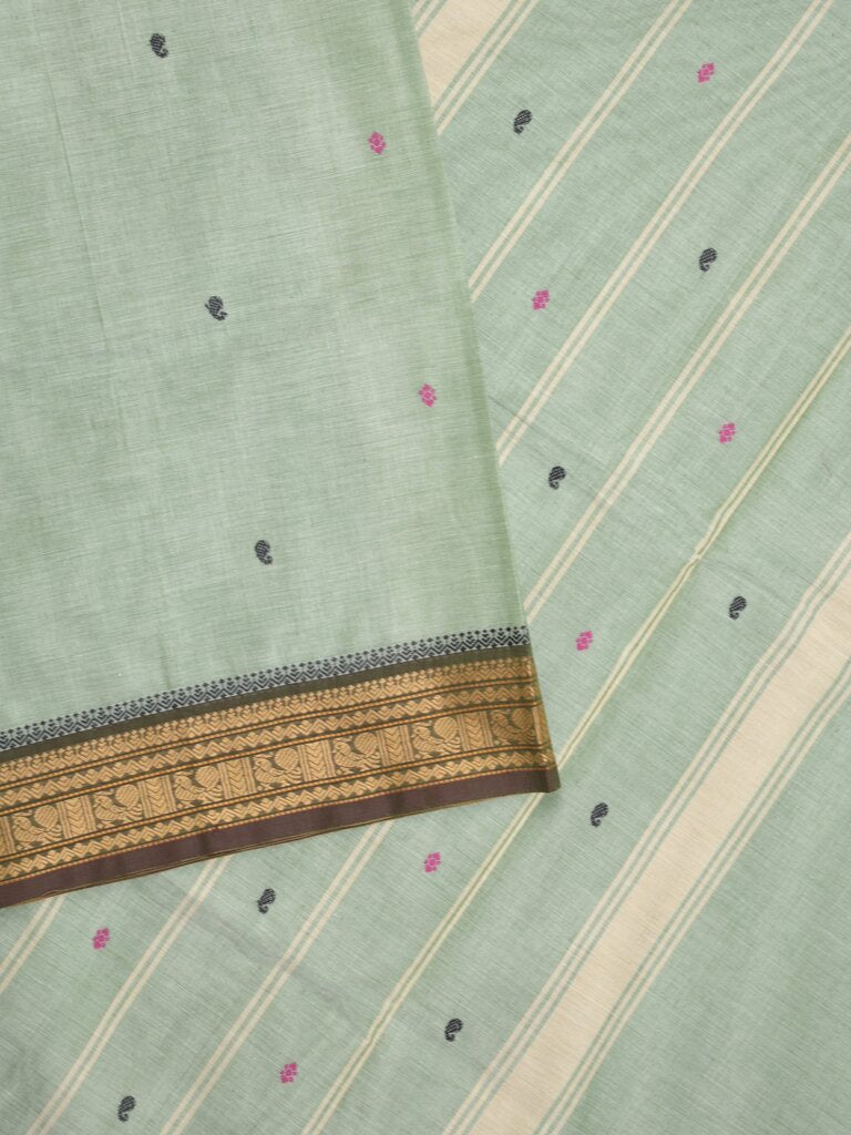 Kanchi cotton saree allover motifs with zari border with attached self blouse