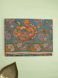 Kalamakari cotton saree light blue color allover prints & printed border with printed pallu and contrast blouse