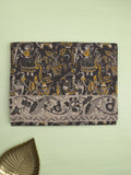 Kalamakari cotton saree black color allover prints & printed border with printed pallu and contrast blouse