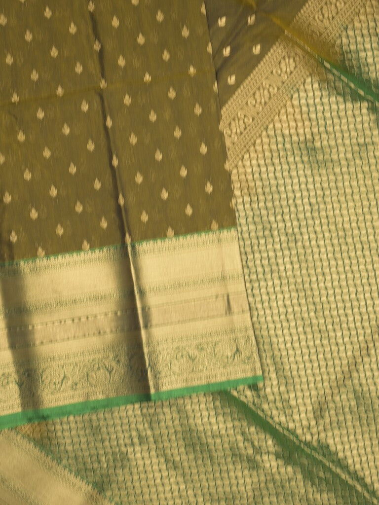 Seiko Raga zari-woven saree in olive green color with zari border and rich pallu & contrast blouse
