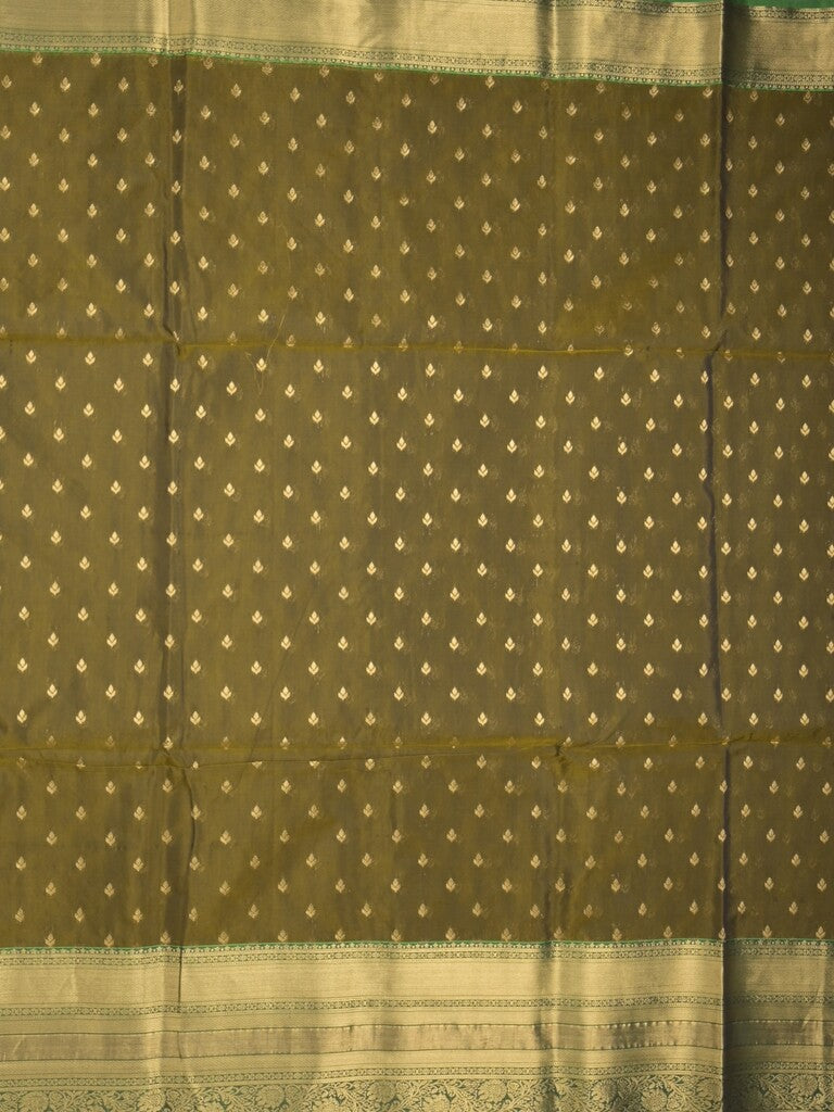 Seiko Raga zari-woven saree in olive green color with zari border and rich pallu & contrast blouse