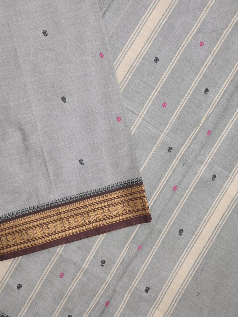 Kanchi cotton saree allover motifs with zari border with attached self blouse