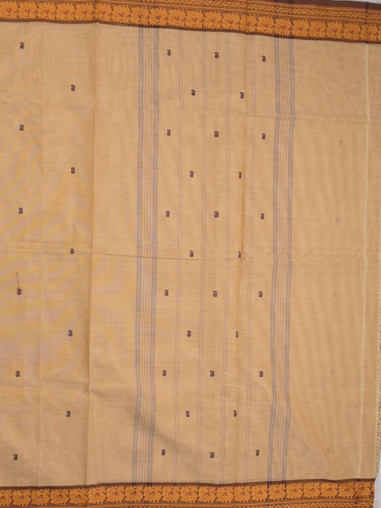 Kanchi cotton saree allover motifs with contrast border and attached self blouse