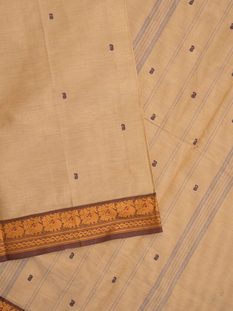 Kanchi cotton saree allover motifs with contrast border and attached self blouse
