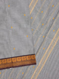 Kanchi cotton saree allover motifs with contrast border and attached self blouse