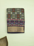 Maheshwari fancy saree leaf green color allover prints & zari border with contrast printed pallu and blouse
