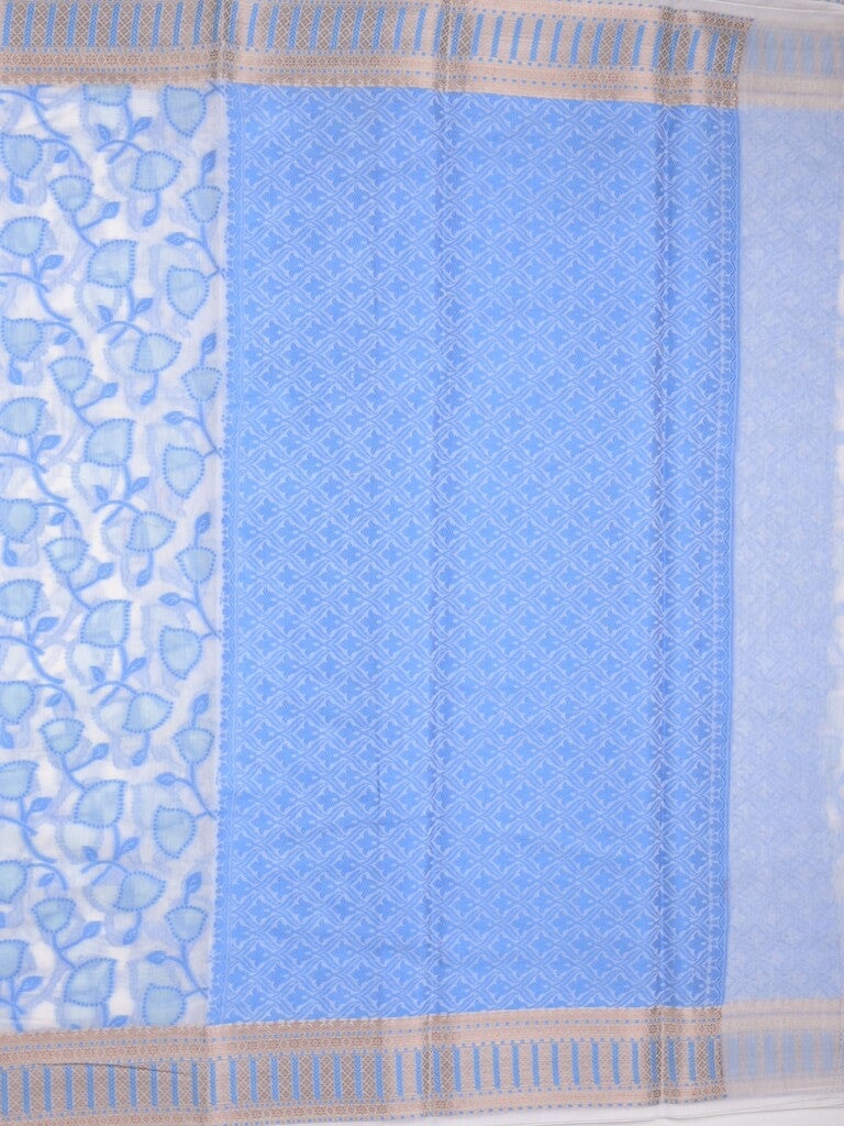 Chanderi fancy saree in white color with allover weaves and zari border with contrast pallu and blouse