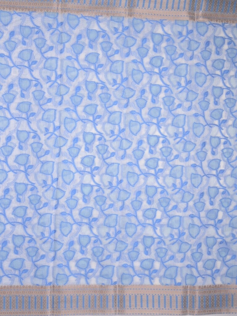 Chanderi fancy saree in white color with allover weaves and zari border with contrast pallu and blouse