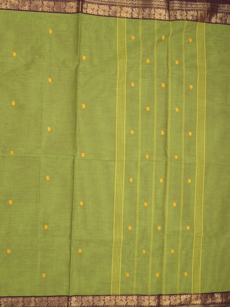 Kanchi cotton saree allover motifs with contrast border and attached self blouse