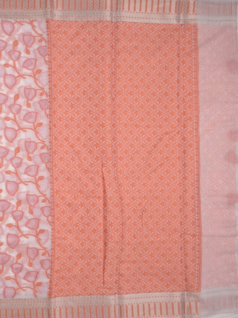 Chanderi fancy saree in white color with allover weaves and zari border with contrast pallu and blouse