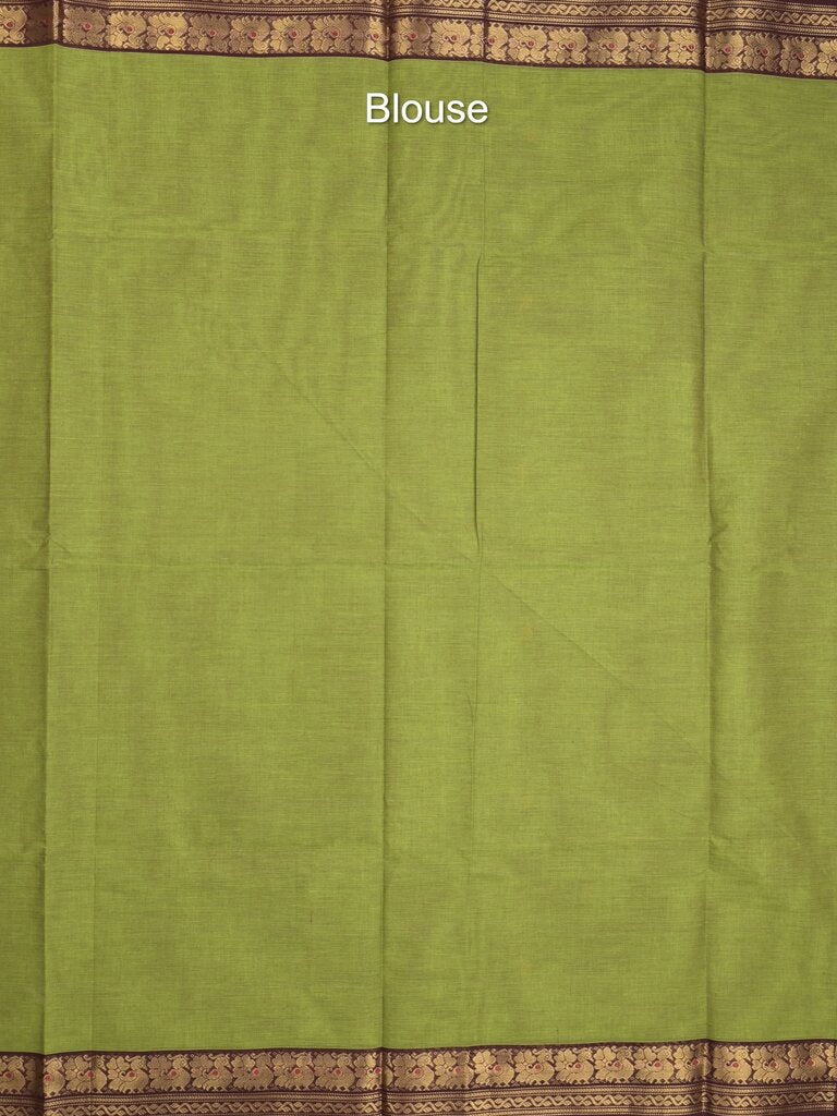 Kanchi cotton saree allover motifs with contrast border and attached self blouse