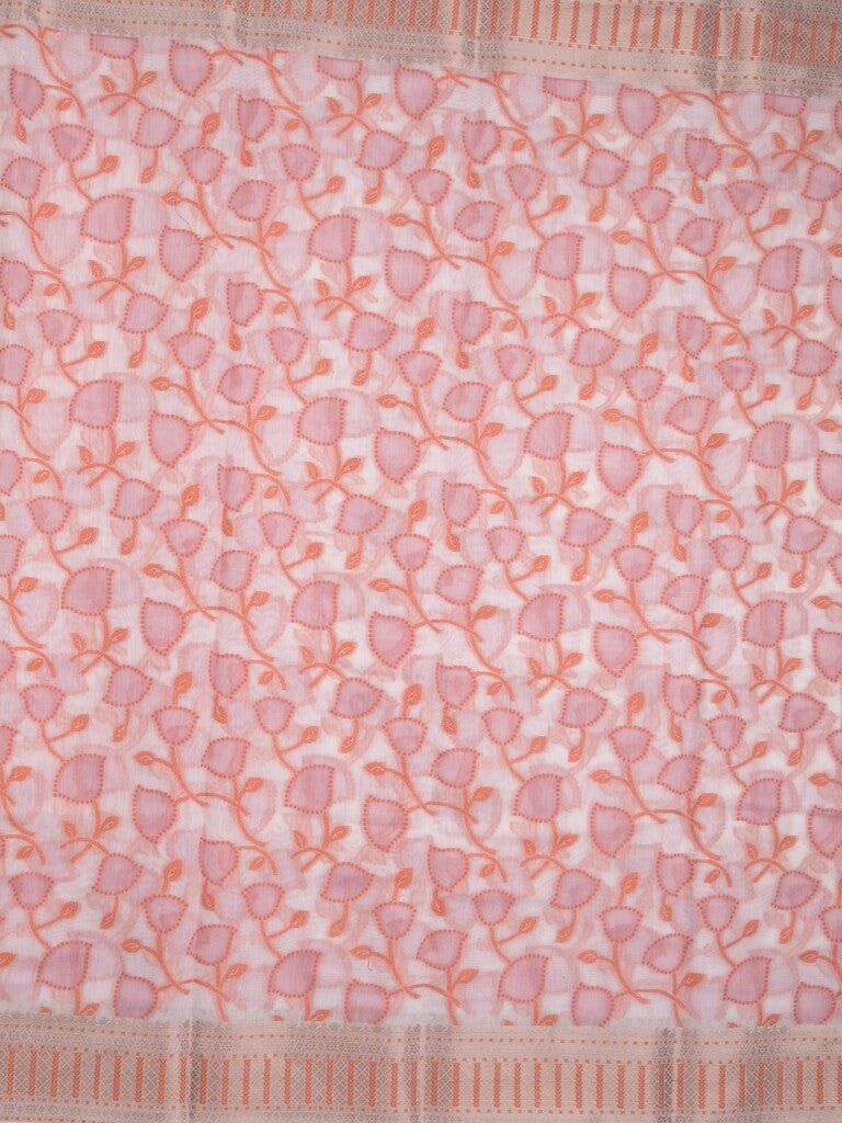 Chanderi fancy saree in white color with allover weaves and zari border with contrast pallu and blouse