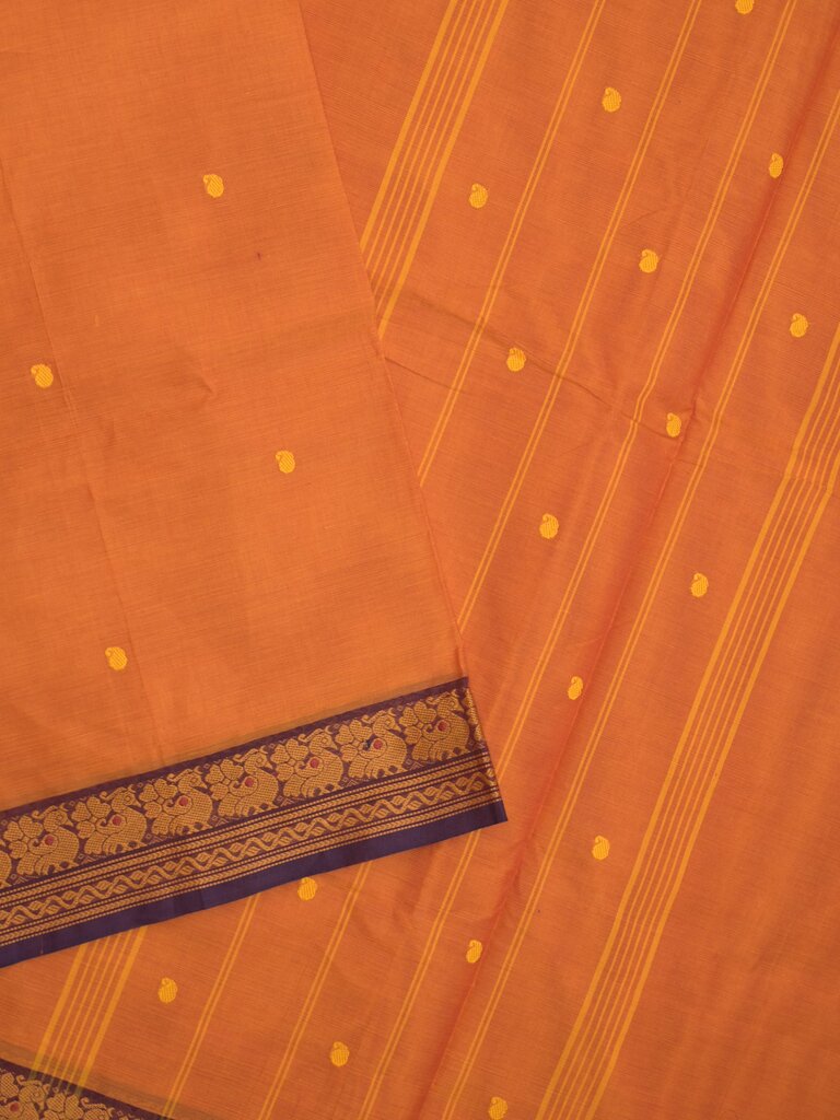 Kanchi cotton saree allover motifs with contrast border and attached self blouse