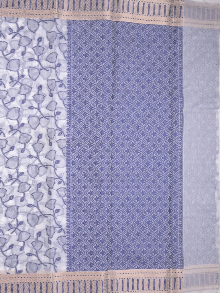 Chanderi fancy saree in white color with allover weaves and zari border with contrast pallu and blouse