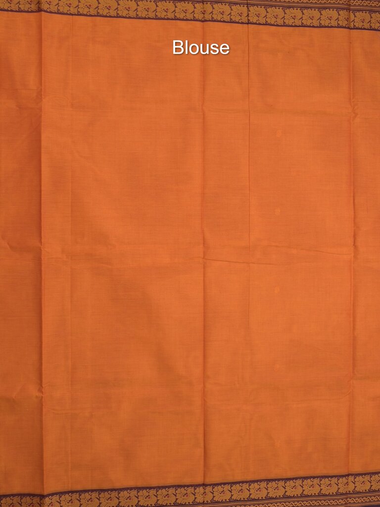 Kanchi cotton saree allover motifs with contrast border and attached self blouse