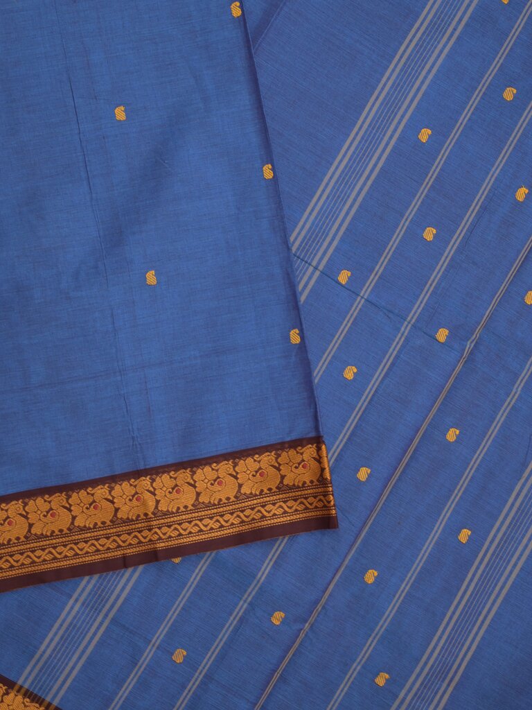 Kanchi cotton saree allover motifs with contrast border and attached self blouse