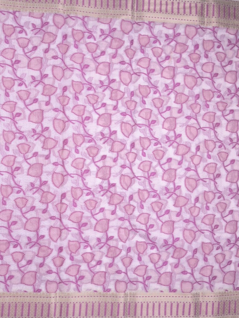 Chanderi fancy saree in white color with allover weaves and zari border with contrast pallu and blouse