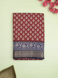Maheshwari fancy saree maroon color allover prints & zari border with contrast printed pallu and blouse