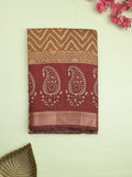 Maheshwari fancy saree mustard yellow color allover prints & zari border with contrast printed pallu and blouse