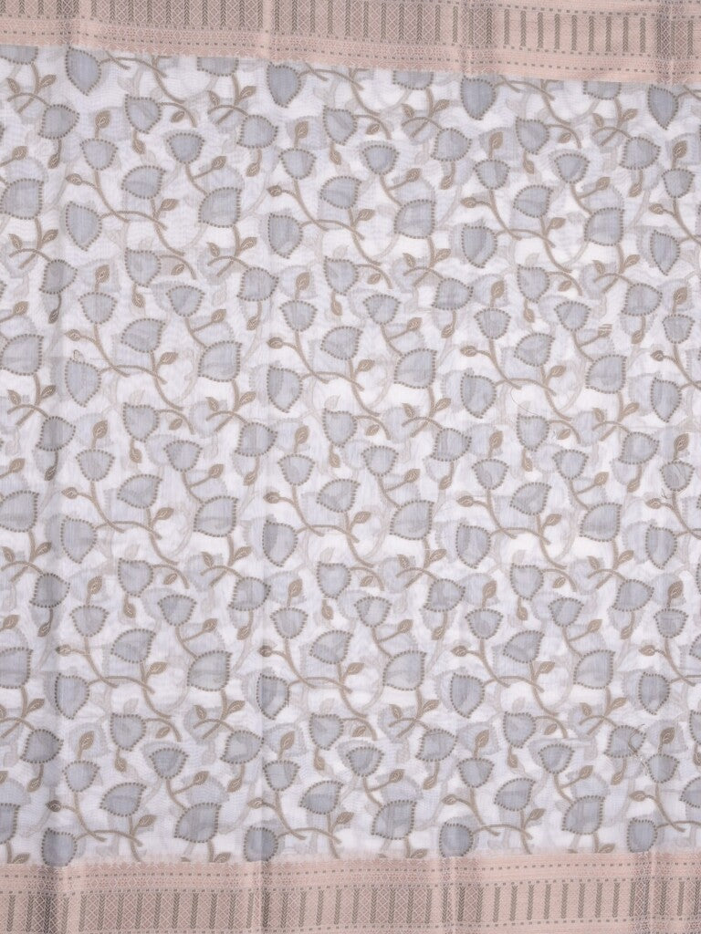 Chanderi fancy saree in white color with allover weaves and zari border with contrast pallu and blouse