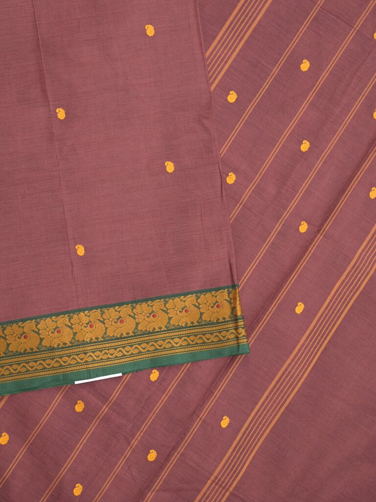 Kanchi cotton saree allover motifs with contrast border and attached self blouse