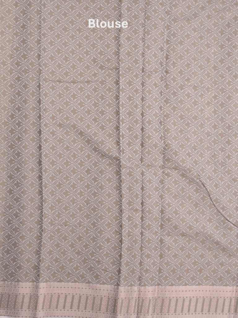 Chanderi fancy saree in white color with allover weaves and zari border with contrast pallu and blouse