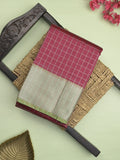 Mangalagiri fancy saree wine color allover zari checks & kaddi border with contrast pallu and plain blouse
