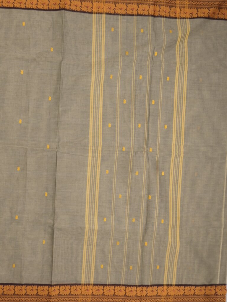 Kanchi cotton saree allover motifs with contrast border and attached self blouse