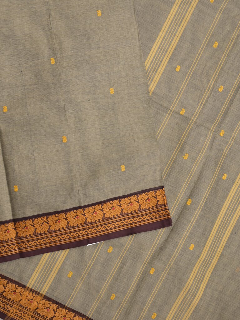 Kanchi cotton saree allover motifs with contrast border and attached self blouse