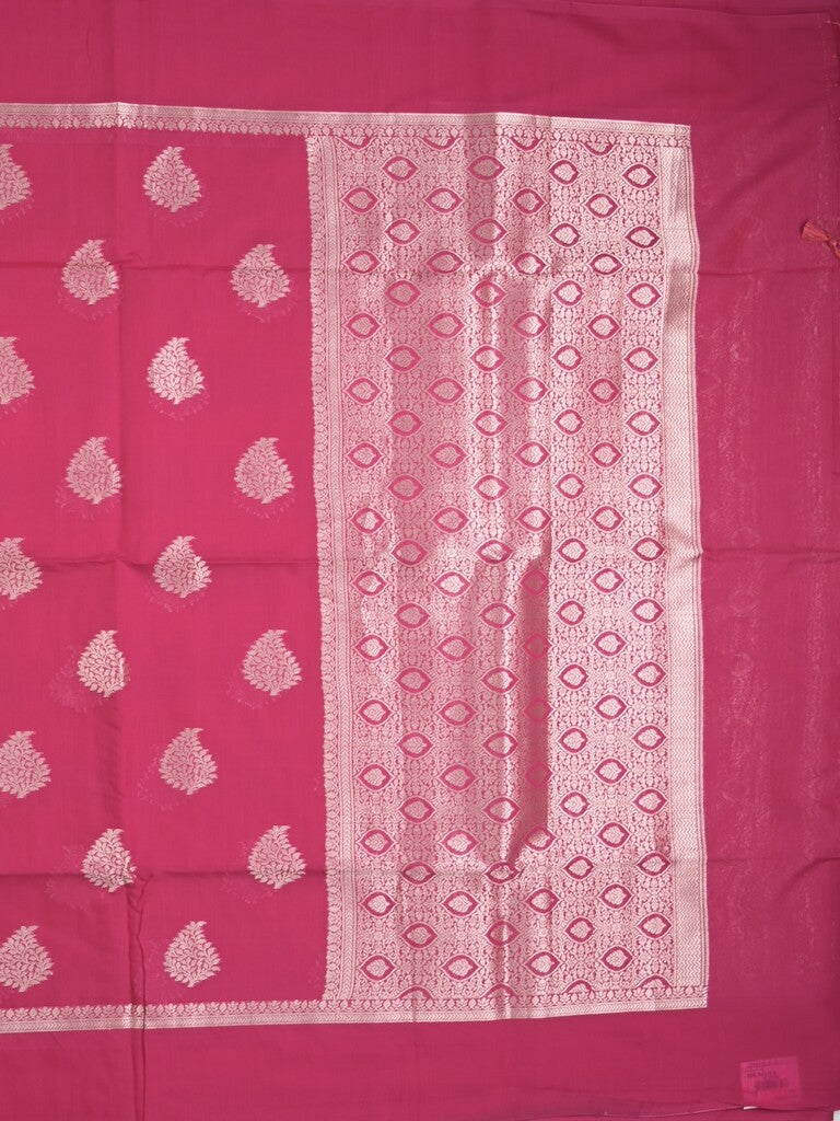 Chanderi fancy saree pink color allover zari motifs and zari border with brocade pallu and blouse