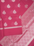 Chanderi fancy saree pink color allover zari motifs and zari border with brocade pallu and blouse
